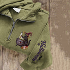 Comstylish Women's Halloween Cat Embroidered Zip Long Sleeve Sweatshirt