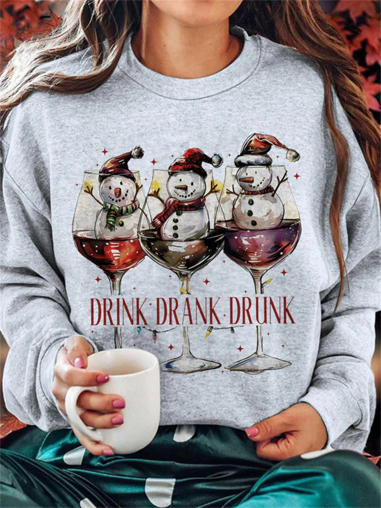 Comstylish Drink Drank Drunk Funny Christmas Snowman Casual Sweatshirt