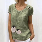 Vintage Sheep & Flying Bee Embroidered Linen Shirt artswardrobe