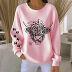 Women's Highland Cow Print Crew Neck Casual Sweatshirt artswardrobe