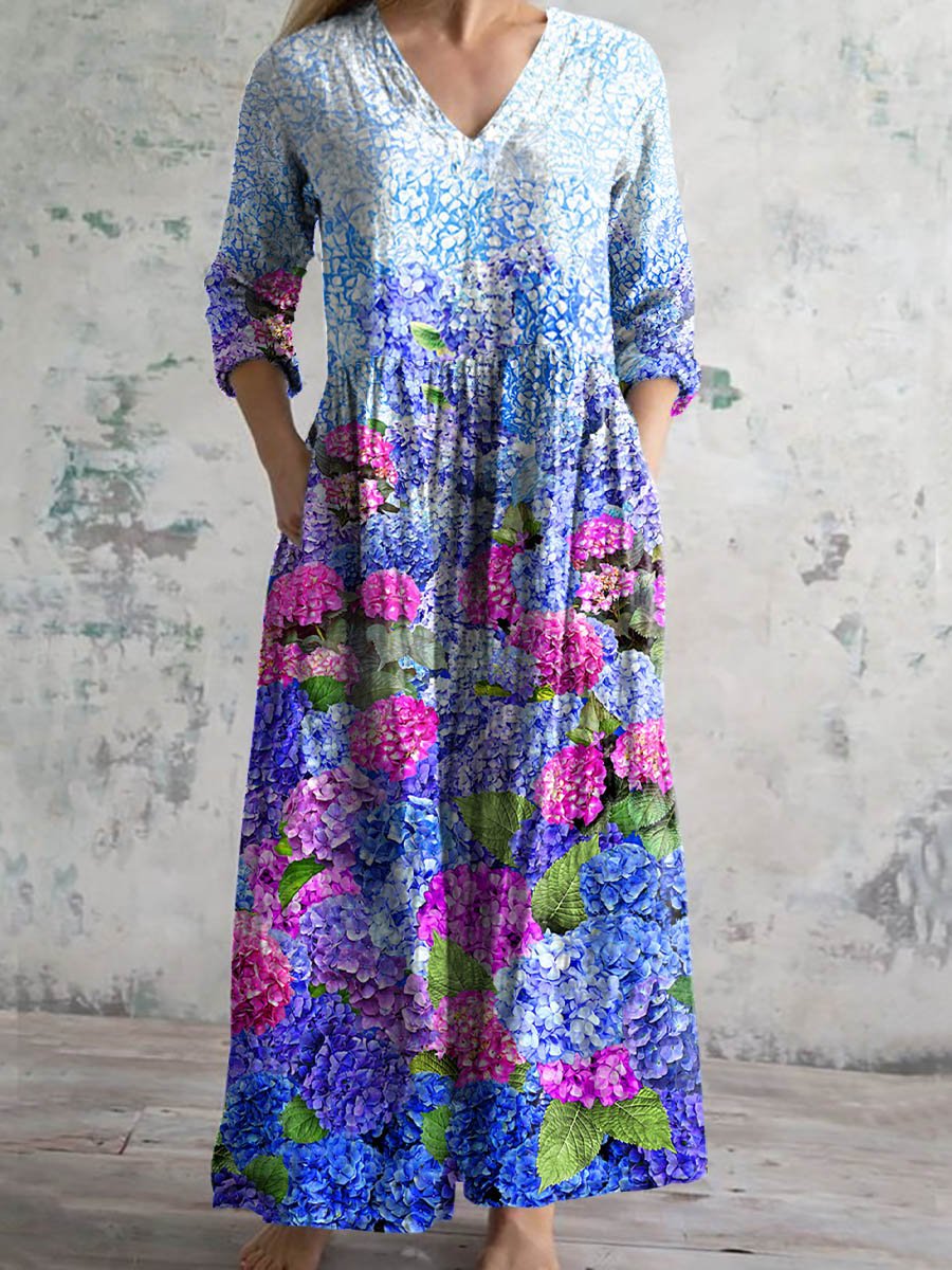 Women's Vintage Floral Print Casual Cotton Dress