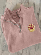 Lovely Paw Embroidery Art Zip Up Sweatshirt elevenforest