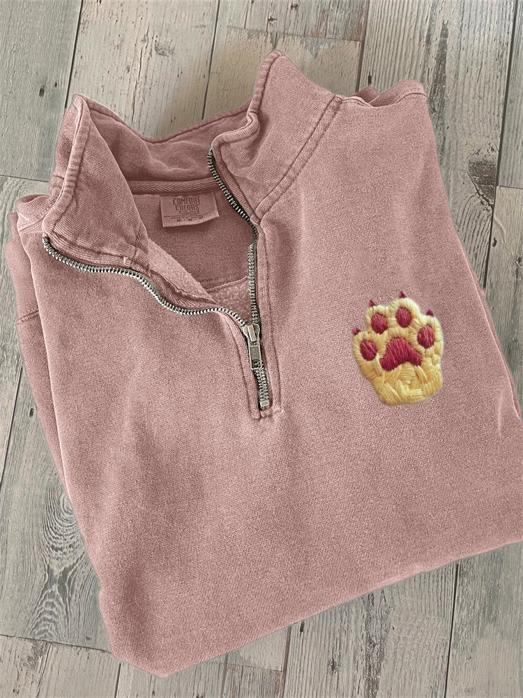 Lovely Paw Embroidery Art Zip Up Sweatshirt elevenforest