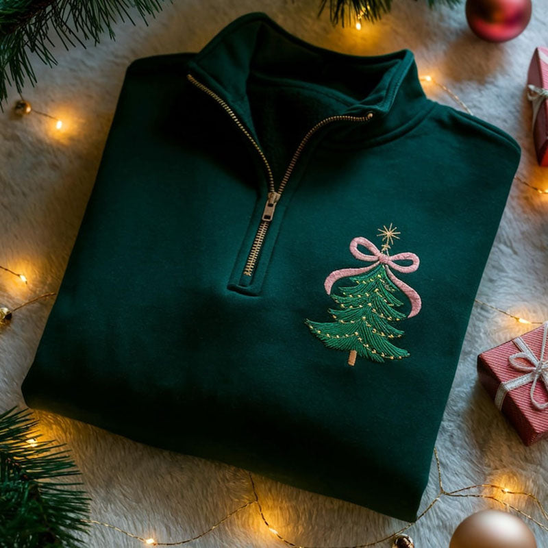 Comstylish Women's Vintage Christmas Tree Zipper Casual Sweatshirt