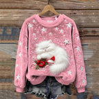 Christmas Sleeping Fuzzy Cat Stars Embroidered Cozy Plush Sweatshirt elevenforest