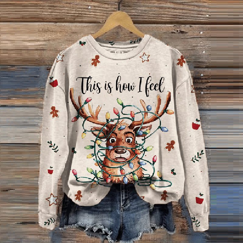 Comstylish Cute Christmas Sweatshirt Elk Pattern Sweatshirt