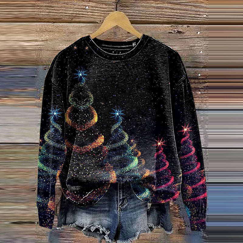 Comstylish Glitter Christmas Art Print Casual Sweatshirt