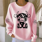 Women's Cute Highland Cow Print Crew Neck Long Sleeve Sweatshirt artswardrobe