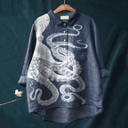Comstylish Japanese Octopus Art Print Casual Blouse