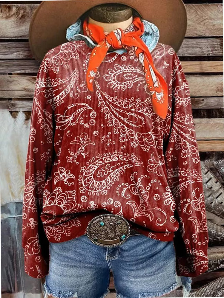 Comstylish Women's Casual Western Vintage Cowgirl Print Sweatshirt