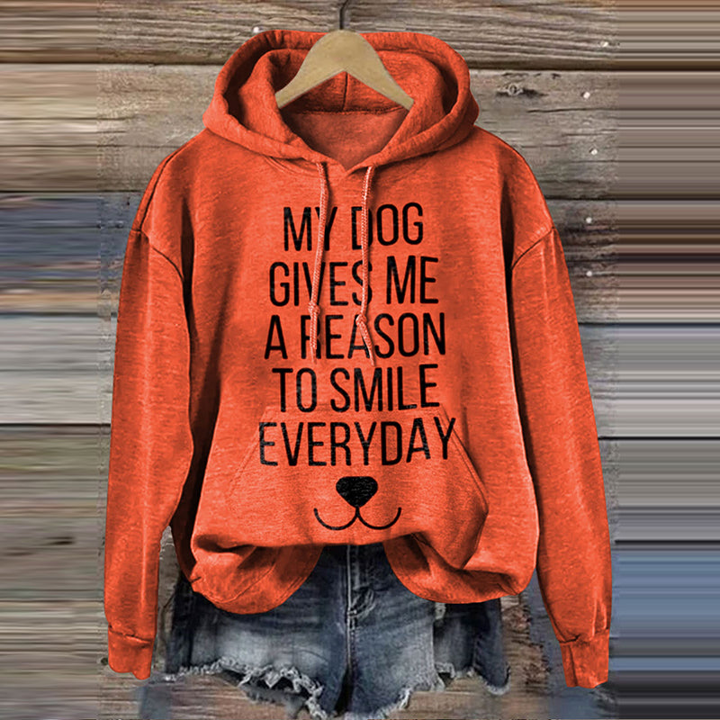 Comstylish My Dog Gives Me Reason To Smile Dog Lover Print Casual Sweatshirt