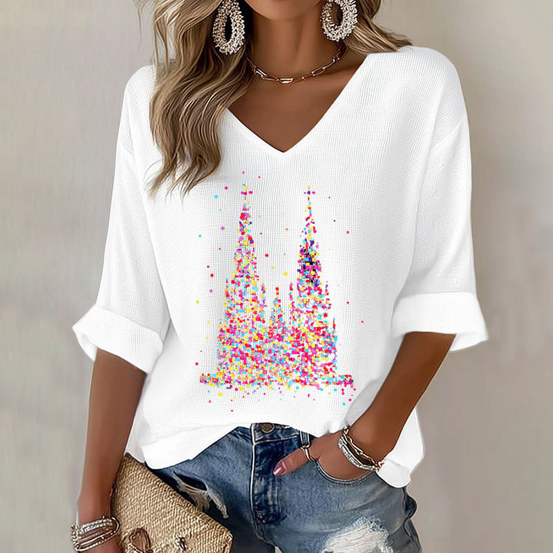 Comstylish Women's Cologne Carnival Pattern V-neck Sweatshirt