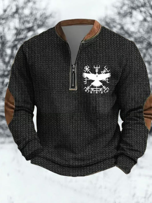 Men's Vintage Vegvisir Viking Compass Print Zipper Neck Sweatshirt artswardrobe