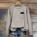 Comstylish Women's Embroidered Black Cat Print Sweatshirt