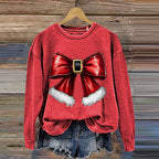 Comstylish Merry Christmas Bow Print Crew Neck Sweatshirt
