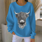 Women's Highland Cow Print Casual Crew Neck Sweatshirt artswardrobe