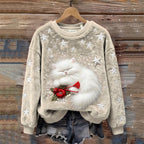 Christmas Sleeping Fuzzy Cat Stars Embroidered Cozy Plush Sweatshirt elevenforest