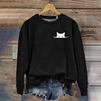 Comstylish Women's Embroidered Black Cat Print Sweatshirt