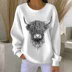 Women's Highland Cow Print Casual Crew Neck Sweatshirt artswardrobe