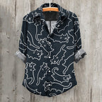 Cat Print Long Sleeve Casual Shirt elevenforest