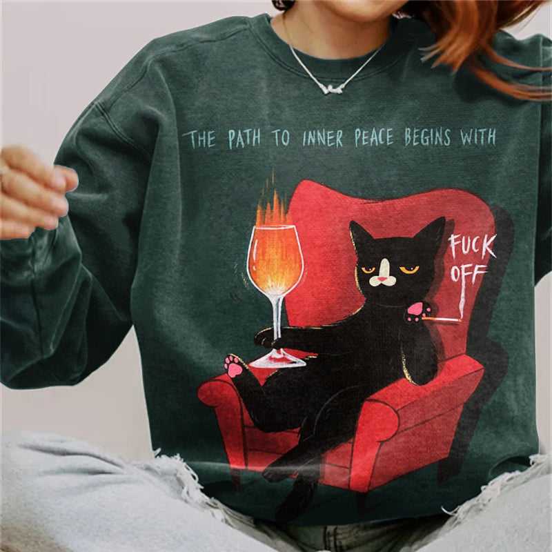 The Path To Inner Peace Begins With Cat Print Sweatshirt elevenforest
