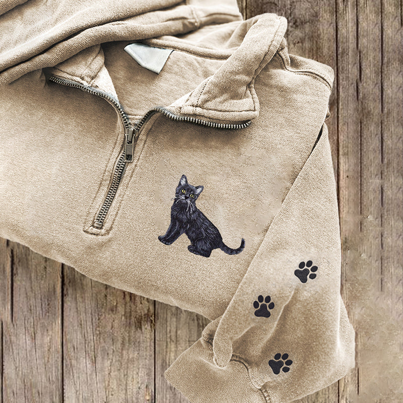 Cute Cat Paw Prints Embroidered Zip Up Sweatshirt elevenforest
