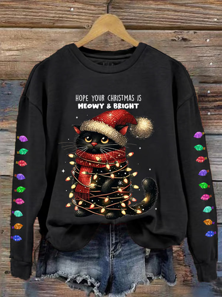 Comstylish Women's Hope Your Christmas Is Meowy And Bright Casual Sweatshirt