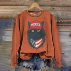 Comstylish Women's Merica Patriotic Black Cat Print Sweatshirt