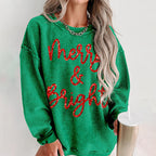 Comstylish Christmas Sparkly Glitter Merry And Bright Print Sweatshirt