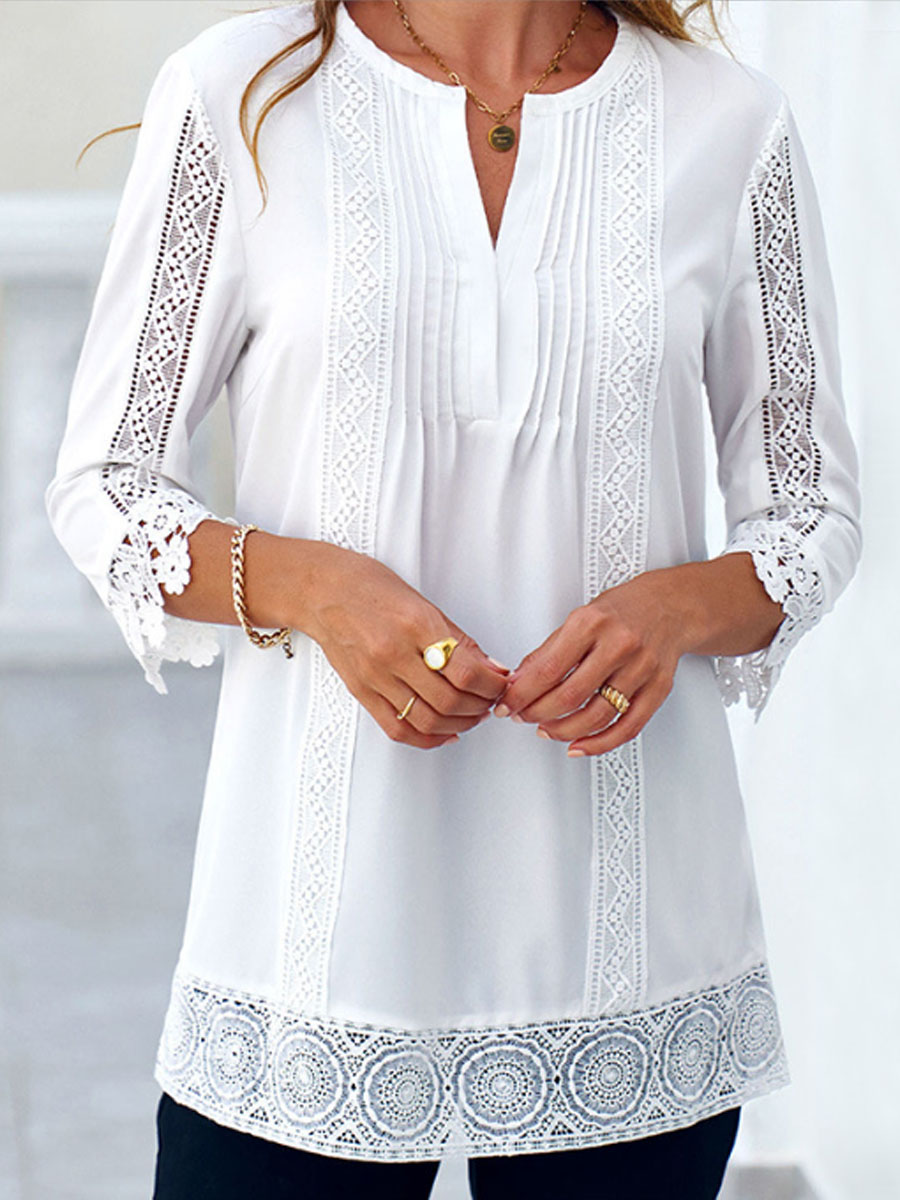 Round Neck Casual Loose Hollow Sunscreen Long Sleeve Blouse