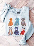 Comstylish Cute Cats Embroidery Pattern Sweatshirt