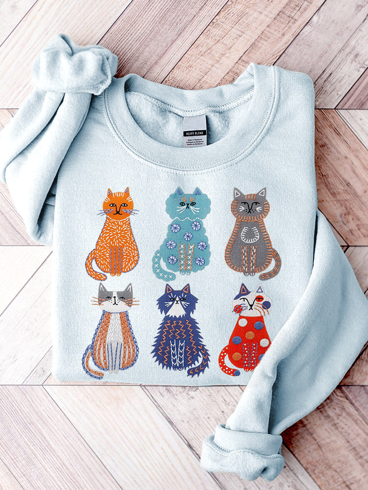 Comstylish Cute Cats Embroidery Pattern Sweatshirt