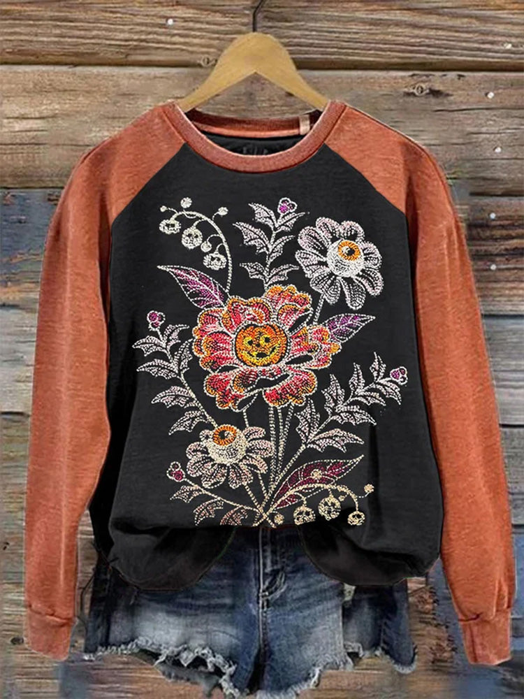 Women's Floral Pumpkin Print Sweatshirt artswardrobe