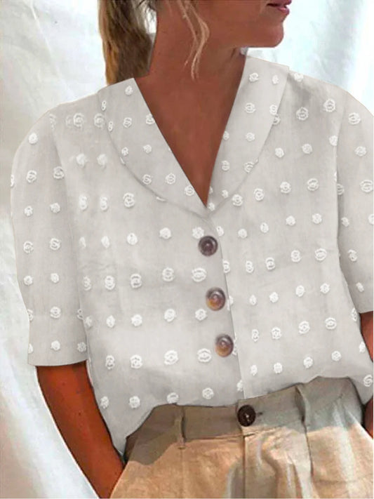 Plain Loose Simple Shirt Collar Linen Style Blouse