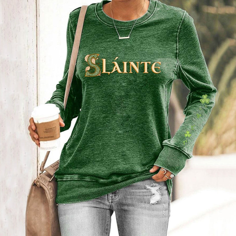 Comstylish St. Patrick's Day Slainte Print Crew Neck Casual Sweatshirt