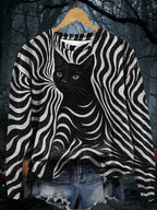 Comstylish Women's Halloween Black Cat Stripes Print Casual Sweatshirt