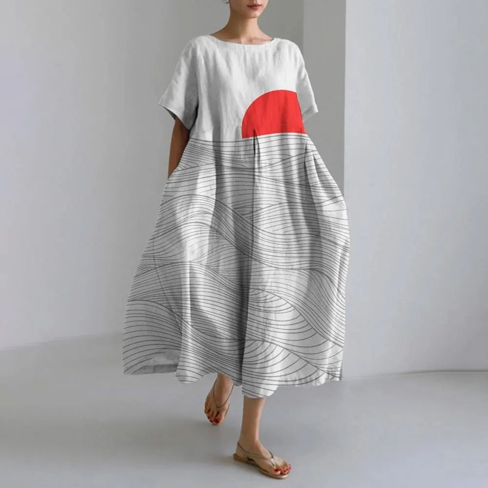 MW | Plus-Size Loose Fit Sommerkleid mit Tasche & O-Ausschnitt Elegantes Sommer Maxikleid