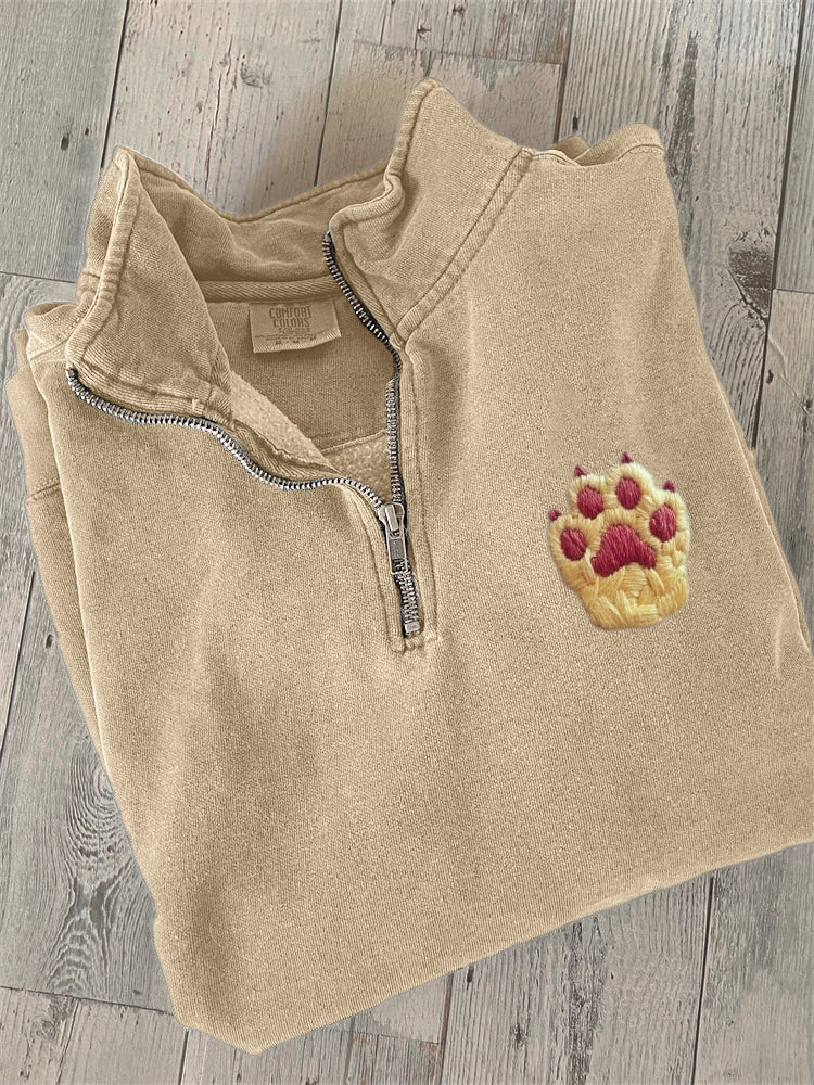 Lovely Paw Embroidery Art Zip Up Sweatshirt elevenforest