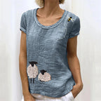 Vintage Sheep & Flying Bee Embroidered Linen Shirt artswardrobe