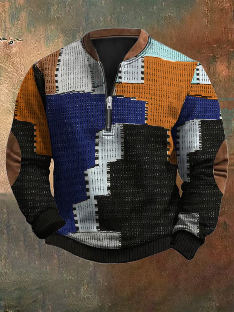 Men's Vintage Textured Zipper Neck Knit Sweatshirt artswardrobe
