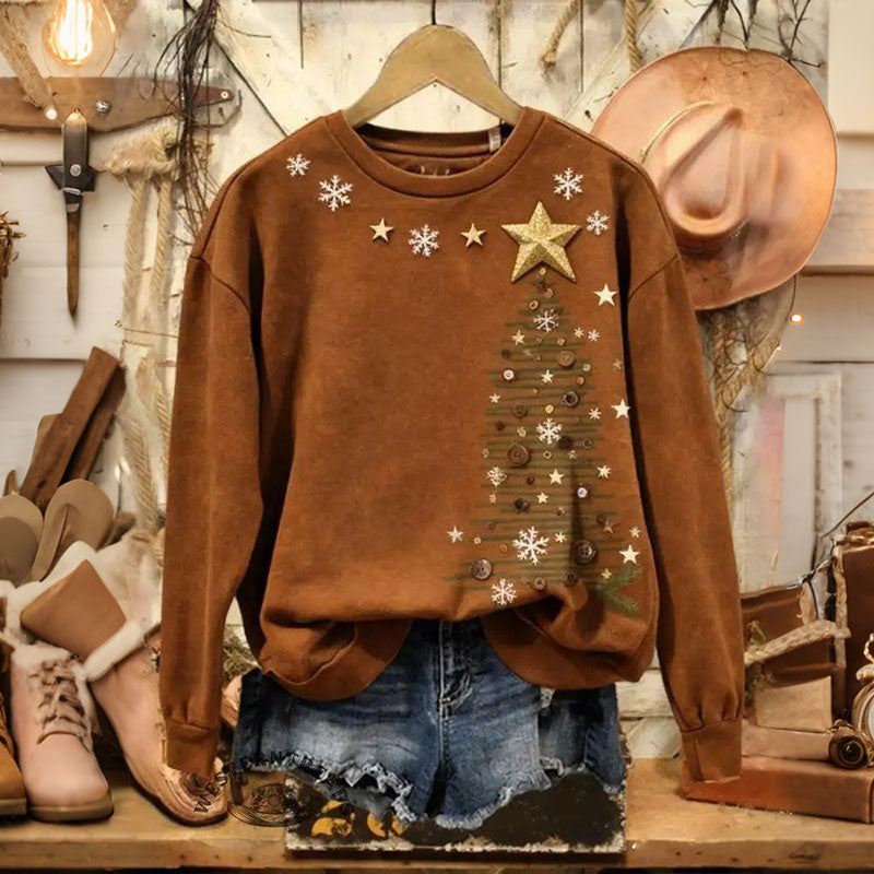 Comstylish Retro Christmas Tree Print Casual Sweatshirt