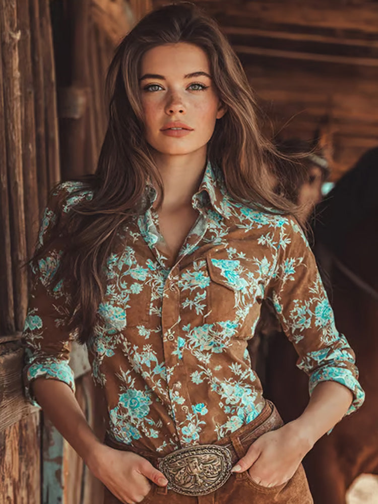 Women's Vintage Western Horse Design Shirt artswardrobe