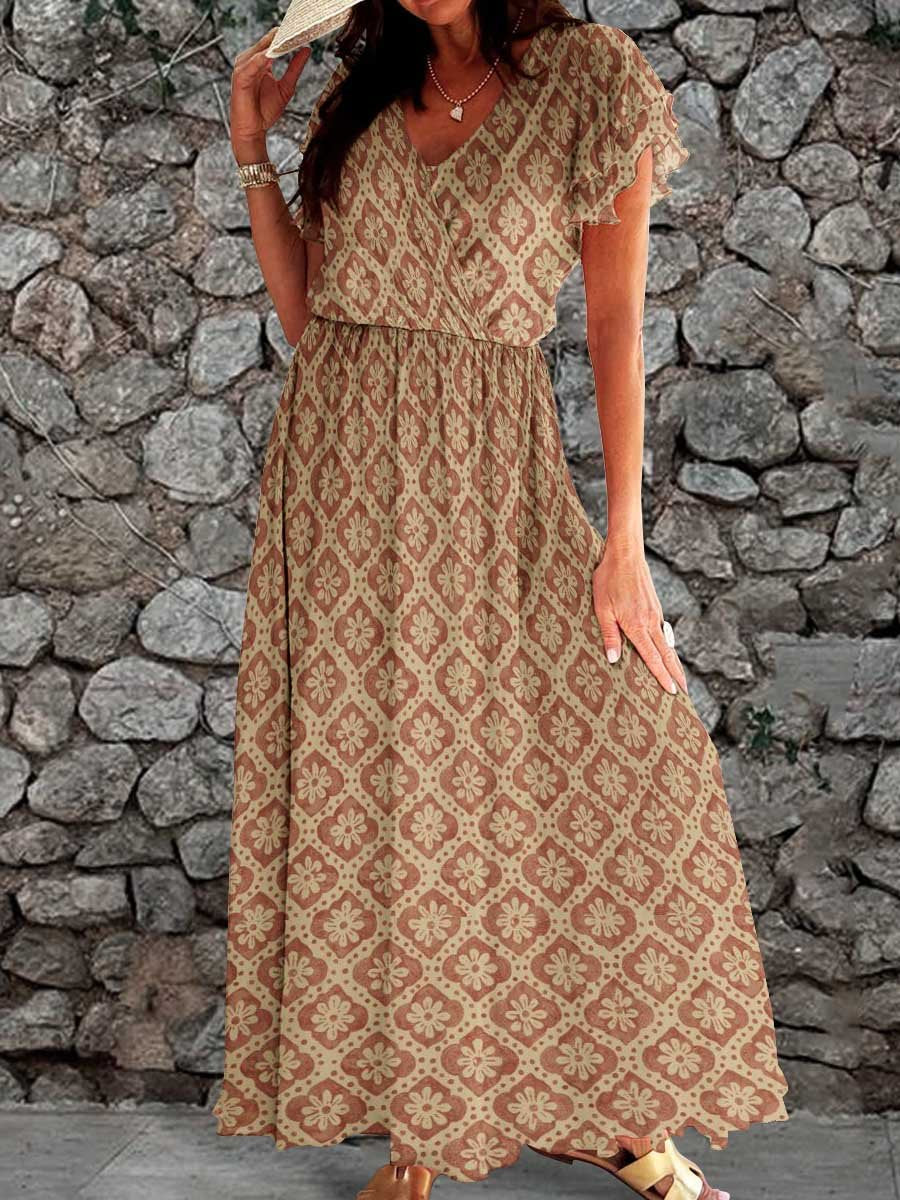 Women's Vintage Simple Floral Pattern Flowing Dress