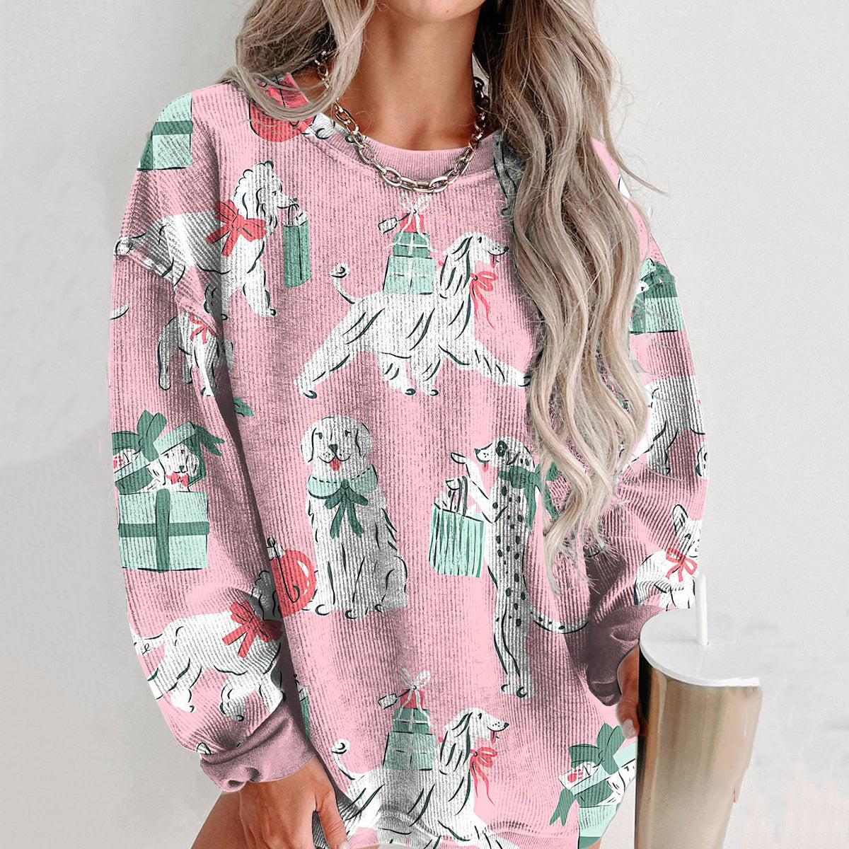 Comstylish Christmas Gift The Dog Pink Women's Casual Print Sweatshirt