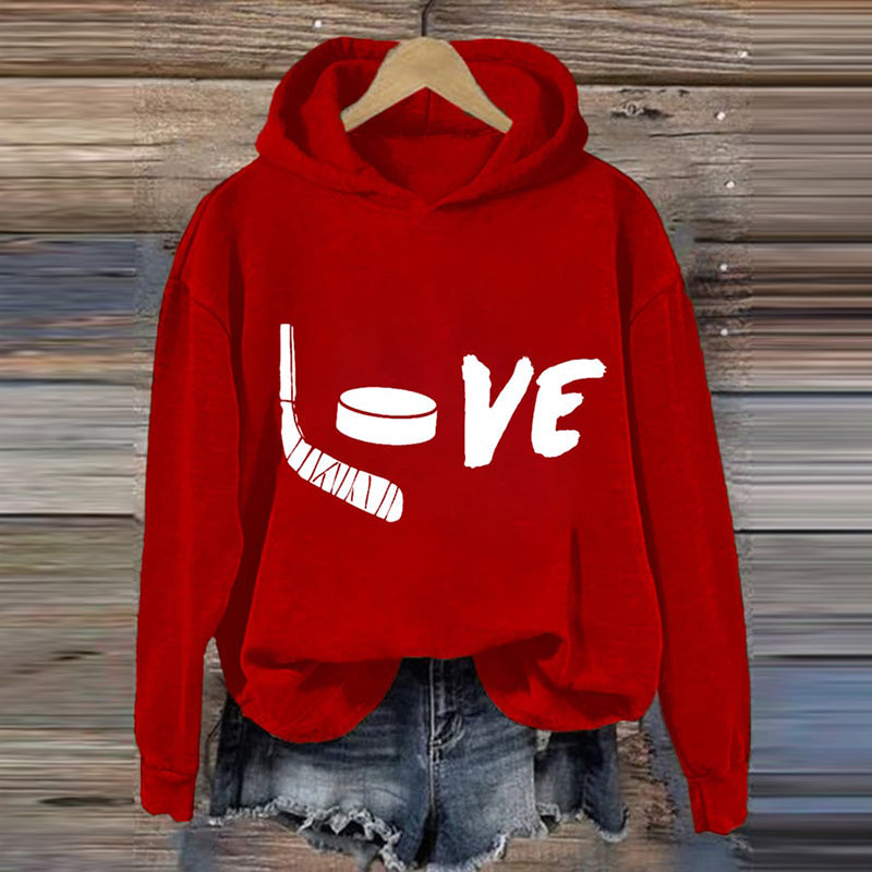 Comstylish Women's Love Ice Hockey Print Casual Sweatshirt