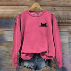 Comstylish Women's Embroidered Black Cat Print Sweatshirt