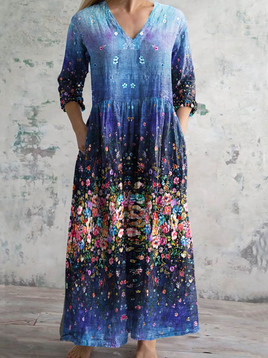 Women's Vintage Floral Print Casual Cotton Dress