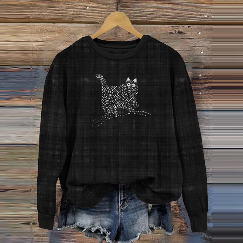 Cute Sashiko Cat Japanese Art Cozy Sweatshirt elevenforest