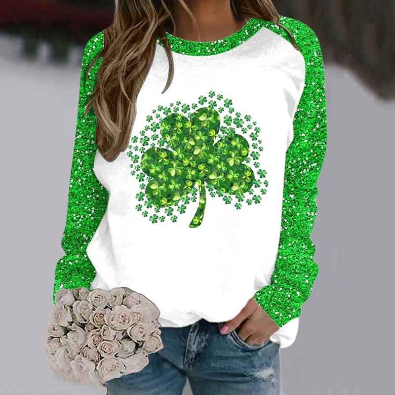 Comstylish St. Patrick's Day Clover Print Round Neck Casual Sweatshirt