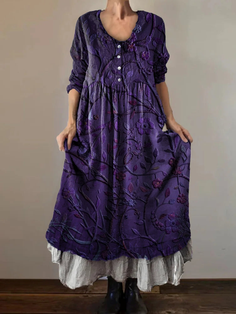 Women's Vintage Floral Embellished Pattern Art Print V-Neck Button Poc